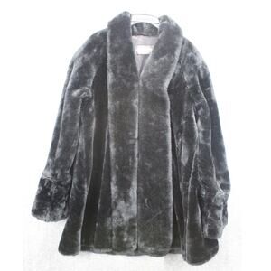 Monterey Fashions Womens Black Faux Fur Coat Open Front Jacket Size Small